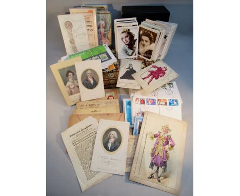 QUANTITY OF FIRST DAY COVERS, COINS, AN INLAID BACKGAMMON SET AND OTHER ITEMS. ALSO OVER 150 POSTCARDS OF FILM STARS FROM THE