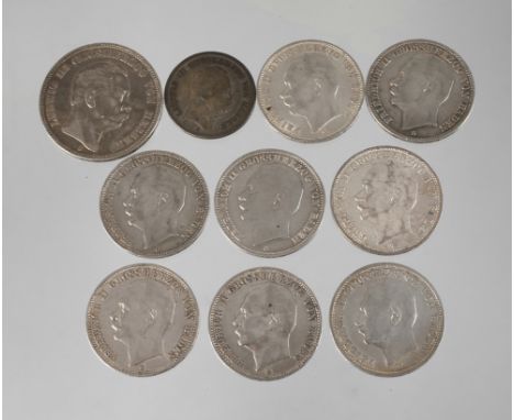 Konvolut Silbermünzen Hessen und Baden5 Mark Hessen 1875 H, Ludwig III., ss+; 2 Mark Hessen 1877 H, Ludwig III., s-ss, dazu a