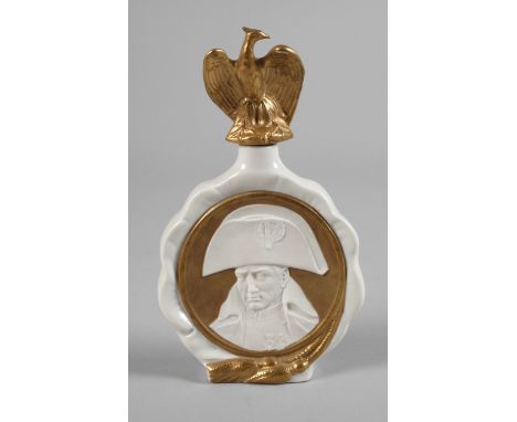 Patriotische Schnapsflasche Portrait Napoleon I.um 1970, Blaumarke der Porzellanmanufaktur Scheibe-Alsbach mit Zusatz Made in