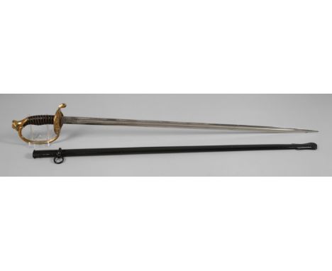 Infanterie-Galadegen für Offiziere SachsenM 1867, ovale Klinge mit beidseitiger doppelter Kehlung, auf einer Seite mit FAR-Mo