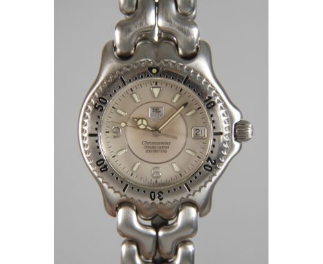 Herrenuhr Tag Heuer ChronometerSchweiz, um 2000, gebürstetes Edelstahlgehäuse mit verschraubtem Boden, No. 59061, WG5112-Po, 