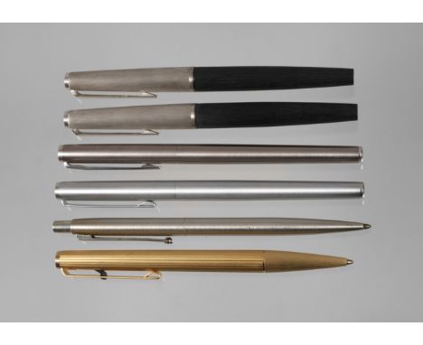 Konvolut Schreibgeräte Montblanc20. Jh., sechs Stück, dabei zwei Füllfederhalter Nummer 225 mit Weißgoldfeder, gestempelt 585