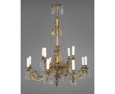 Deckenlüster Historismusum 1890, Bronze und Messing, massiv und getrieben, in klassizierender Formensprache gestalteter Mitte