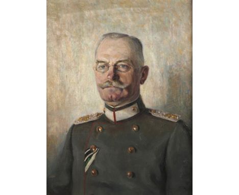 Hans James Berthold, Sächsischer Oberstleutnantälterer Herr mit Kneifer in feldgrauer Uniform, mit Schulterstücken für einen 