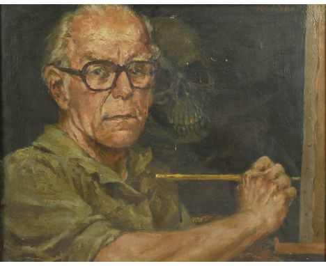 Klaus Weber, "Selbstbildnis mit Schatten"Portrait des 54 Jahre alten Künstlers an der Staffelei, mit zum Betrachter gerichtet