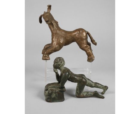 Zwei moderne Skulpturen20. Jh., monogrammiert, Bronze hell- und dunkelbraun patiniert, etwas abstrahierte Darstellungen eines