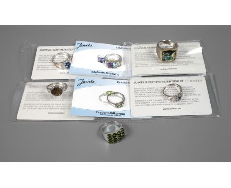 Konvolut Ringe mit seltenen Steinen neuzeitlich, Silber gestempelt 925, sieben Ringe, besetzt mit Topas, Citrin, Amethyst, Pe