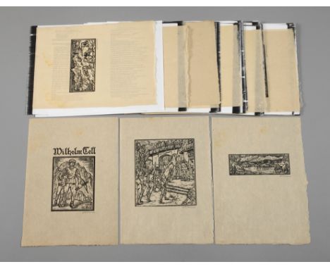 Walter Klemm, Konvolut Holzschnitte Wilhelm Tellbestehend aus 42 handsignierten Holzschnitten auf Japanpapier, entstanden für