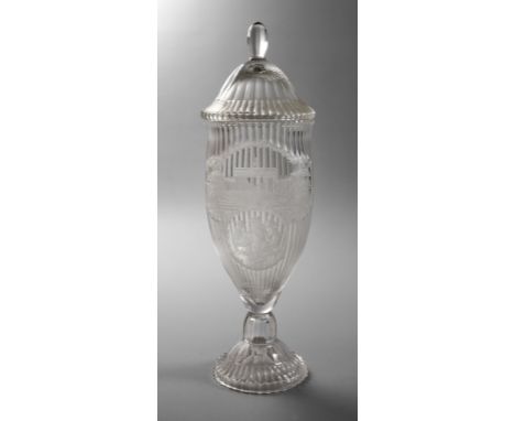 Großer Deckelpokal Fachschule Haidaum 1910, am Stand signiert "Staatsfachschule Haida. Dir. H. Strehblow. Entw. Prof. R. Cize