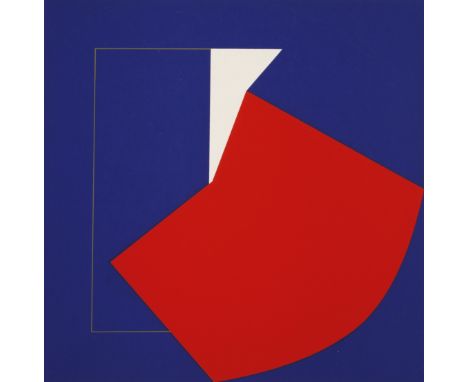 Georg Karl Pfahler, Komposition in Rot und BlauArrangement aus zwei Primärfarben, Farbsiebdruck auf leichtem Karton, links vo