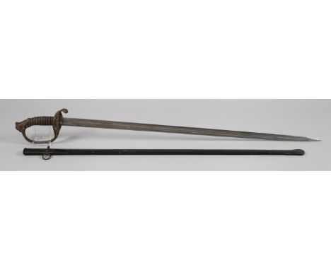 Infanterie-Offiziersdegen SachsenM 1867, volle zweischneidige Klinge mit beidseitiger dreifacher Kehlung, auf der Fehlschärfe