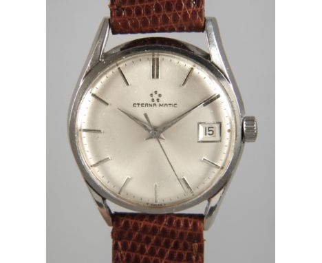Herrenuhr EternaModell Eterna-Matic, Schweiz, um 1960, Automatikwerk Kal. 1414, Stahlgehäuse mit verschraubtem Boden, schlich