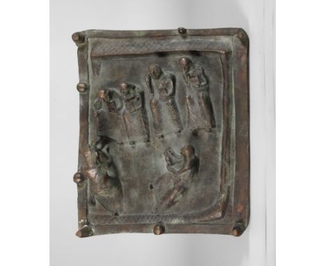 Reliefbildplatte Fußwaschung 2. Hälfte 20. Jh., unsigniert, Bronze dunkelbraun patiniert, Nachbildung einer Bronzebildplatte 