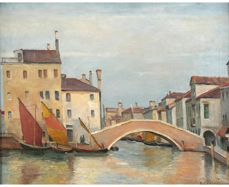 Blume Paul, "Fischerhafen von Chioggia"sommerliche Ansicht der adriatischen Hafenstadt Chioggia mit Brücke über einen Kanal u