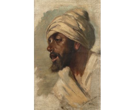 Studie eines Mohammedaners Portrait eines Arabers im Seitenprofil, qualitätvolle, studienhafte Malerei im Stil des Orientalis