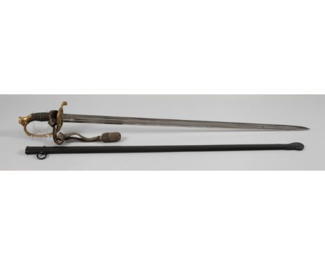 Infanterie-Offizierssäbel SachsenM1861, ovale Klinge mit beidseitiger dreifacher Kehlung, auf einer Seite mit FAR-Monogramm u