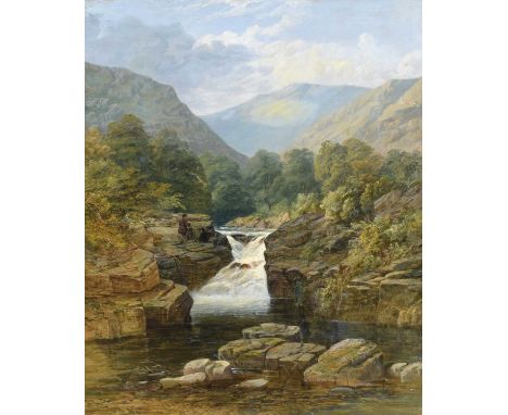 George Law Beetholme (British fl. 1847-1878) "The Fisherman's Haunt, Perthshire" Signed, titled on label verso, oil on canvas