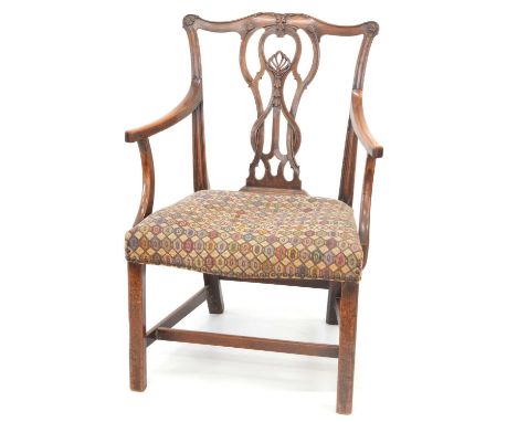 George III Chippendale style mahogany armchair George III Chippendale style mahogany armchair, shaped top rail with carved an