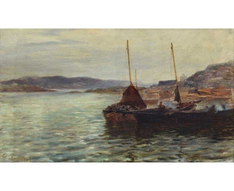 Colin Hunter A.R.A., R.S.W., R.I. (Scottish 1841-1904) Coastal scene with fishing boats Signed and dated 1871, oil on canvas.