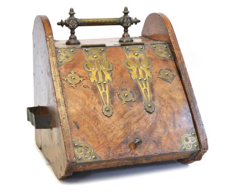 Victorian Walnut and Brass Mounted Coal Scuttle Victorian walnut and brass mounted coal scuttle, cast brass handle over a hin