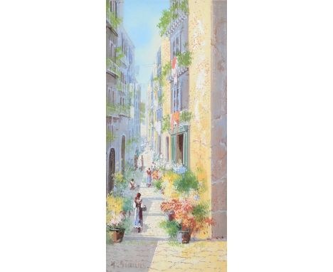 M. Gianni (Italian 1873-1956) Continental street scenes with figures Both signed, watercolours (2).39.5 x 18cm (framed 61 x 3