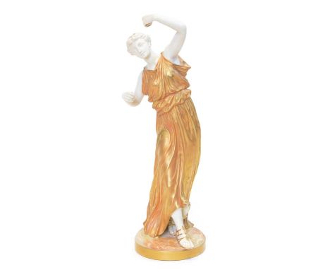 Royal Worcester Figure of a Maiden Royal Worcester Shot Enamels figure of a maiden playing castanets, gilt and blush ivory, p