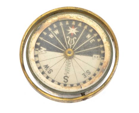 Sincer's Patent Gimballed Pocket Compass Gimballed 1 1/2" pocket compass, 'Sincer's Patent' rose with lyre and star trademark