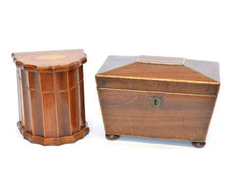 Two 19th Century Tea Caddies Early 19th century mahogany demi lune tea caddy with shell marquetry inlay and stringing to the 