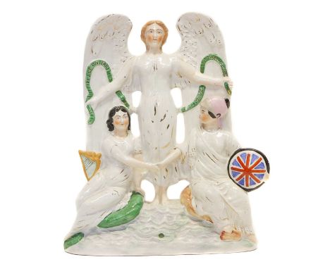 Staffordshire flat back figure group of Peace on Earth  Staffordshire flat back figure group of Peace on Earth, modelled with