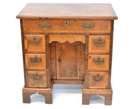 Mid 18th Century Oyster Veneered Kneehole Desk Mid 18th century walnut and laburnum oyster veneered and feather-banded kneeho