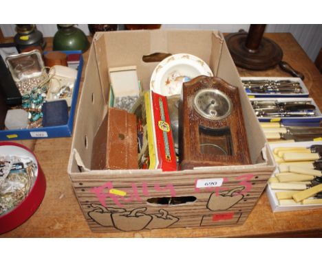 An oak cased mantel clock; a plated muffin dish and cover etc.