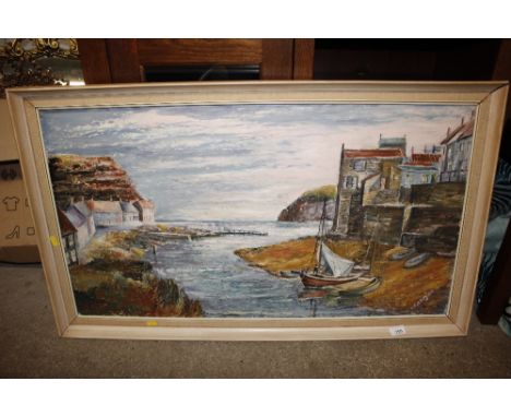H K Leeson, oil on board of a harbour scene 