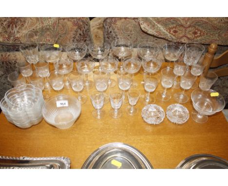 A quantity of various glassware including Champagne saucers 