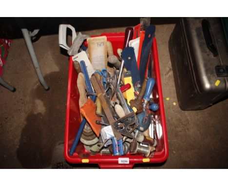 A plastic box and contents of various tools 