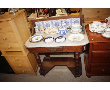 A late Victorian marble topped and tile backed washstand 