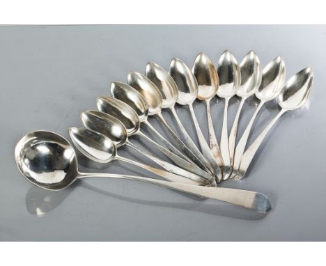 SET OF GEORGE III SCOTTISH PROVINCIAL SILVER TABLESPOONS AND MATCHING SOUP LADLE
maker John Heron (Greenock circa 1790 - 1840