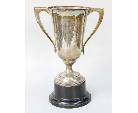 An Edward VIII Silver Two-Handled Cup, by W. H. Haseler Ltd., Birmingham, 1937, taping cylindrical and on spreading foot, wit