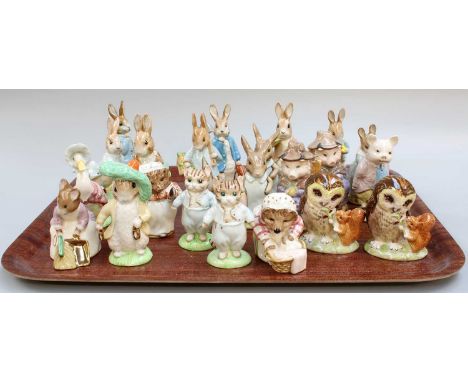 Beswick Beatrix Potter Figures, with gold or platinum highlights including: 'Benjamin Bunny', and the other five, all BP-9a; 