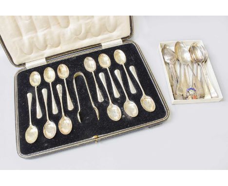 A Collection of Assorted George III and Later Silver Flatware, comprising a set of six Fiddle pattern teaspoons, engraved wit
