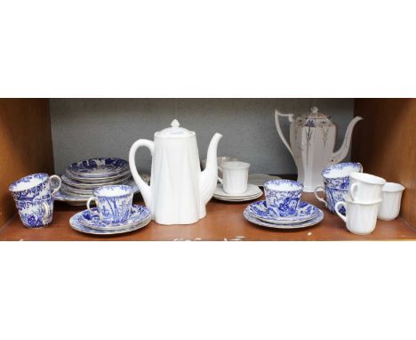 A Shelley Queen Anne Blue Hyacinth Coffee Pot; together with a Shelley white glazed part coffee service and a Royal Crown Der