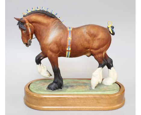 Royal Worcester 'Shire Stallion', by Doris Lindner, limited edition 236/500, on wooden plinth, with certificateSome restorati