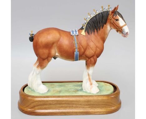 Royal Worcester 'Clydesdale Stallion', by Doris Lindner, limited edition 108/500, on wooden plinth, with certificateGood cond