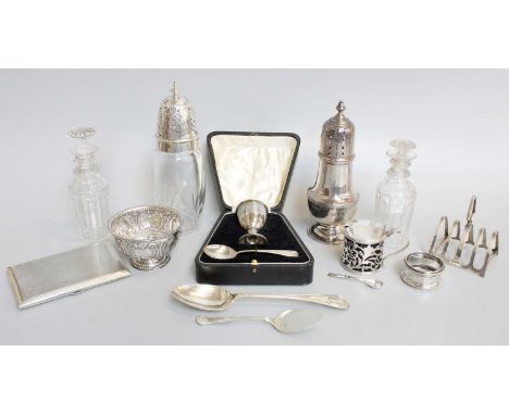 A Collection of Assorted Silver and Other Items, including a silver-mounted glass caster; a silver caster, by William Hutton 