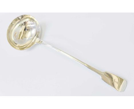 A George IV Silver Soup-Ladle, by William Eley and William Fearn, London, 1820, Fiddle pattern, engraved with a crest, 33cm l