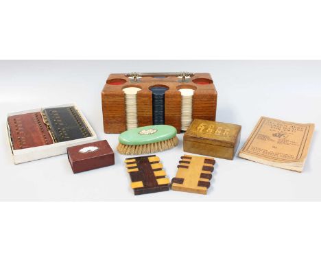 Items Relating to Card Games, including a caddy of gaming counters, Bezique markers, etc (one tray)Provenance: Dutton Manor, 