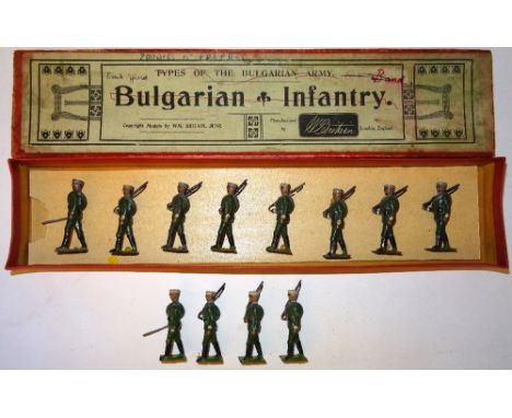 Britains set 172, Bulgarian Infantry FIRST VERSION oval embossing dated 16.1.1904 with original Printer's decorated lid only 