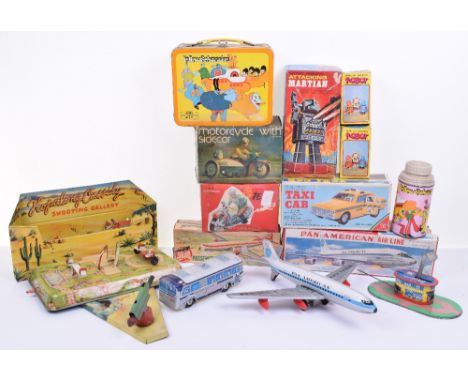 Various tinplate toys, post-war, boxed Haji (Japan) friction powered Pan American Air Liner, good condition, box fair, few te