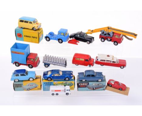 Quantity of Playworn  Corgi Toys Models, including Boxed 462 Bedford Dormobile van, 216 Austin A-40 Saloon, 352 R.A.F. Staff 