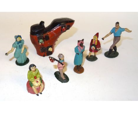 Segal Nursery Rhyme and Fairy Tale figures Old Woman's Shoe with three moulded children, Little Red Riding Hood with Wolf and