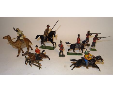 German made figures, large scales South Australian Lancer, Arab on Camel, mounted Officer and Bugler of Infantry of the Line,